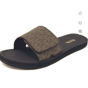 Michael Kors MK Signature Logo Print Wade Slide, Brown Sz 10 M